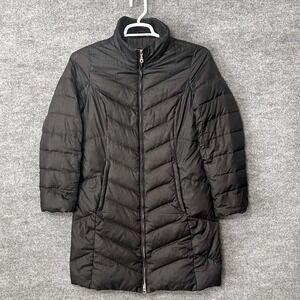 Eddie Bauer EB550 Down Puffer Coat Black Chevron Quilted Petite Small PS Parka